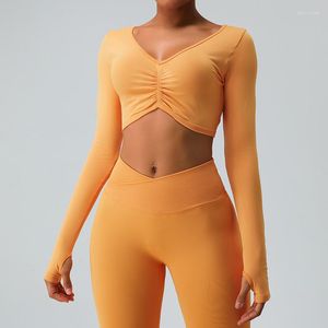 Camisas ativas ginásio superior feminino sem acolchoamento manga longa esportes sem costura camisa de fitness mulher esportiva amarelo rosa preto