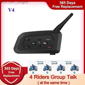 V4 1200M Bluetooth Head Zset 4 Jeźdźcy narciarze FM Waterproof Interphone Motorcycle Helmet Intercom Q230830