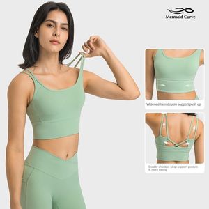 set Mermaid Curve 2022 New Widened Hem Sports Underwear Women Sexy Double Shoulder Straps Shockproof Upper Support Fitness Yoga Bra