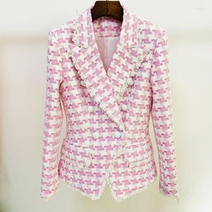 여자 재킷 EST High Street 2023 디자이너 재킷 사자 버튼 핑크 술 프린지 하운드 스투스 블렌드 트위드 블레이저