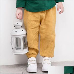 Pantaloni Estate Tinta unita Lino Pieghettato Bambini Pantaloni alla caviglia Per neonati Pantaloni Harem Bambini Bambino 0347 Consegna goccia Maternità Dheio