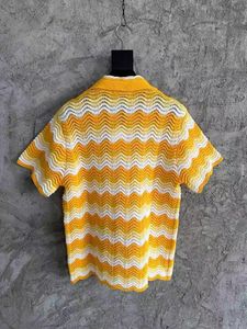 Sweaters Men's Sweaters Y2k Yellow Casablanca Sweaters for Men Wave Pattern Hollow out Knit Tshirt 230830