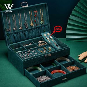 Green Blue Velvet Jewelry Box Storage Ring Display Case Portable Organizer for Necklaces Joyeros Organizador De Joyas 230814