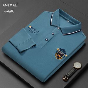 Polos masculinos lapela curta manga longa t-shirt moda cor sólida bordado negócio casual camisa polo tee M-4XL 230830