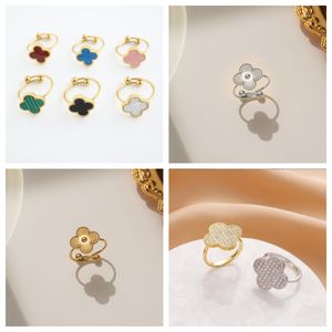 Fashion 18K Gold Plated Designer Jewelry 4/Four Leaf Clover Ring Opening Ring Adjustable Classic Flower Ring Rings Wedding Party Gift 18style