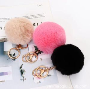 16 Colors 8CM Fluffy Faux Rabbit Fur Ball Keychains Women Girls Car school Bag Key Ring Cute Pompom Key Chain Jewelry accessories 23 LL