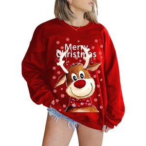 2023 뜨거운 판매 여성 최고 가을과 겨울 귀여운 시카 사슴 3D 프린팅 크리스마스 라운드 목 스웨터 긴 슬리브