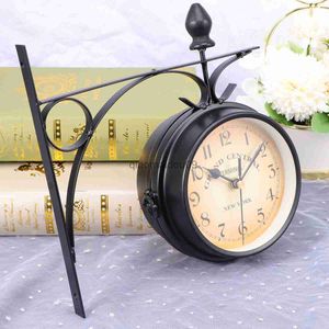 Wall Clocks Clock Wall Retro Clocks Double Sided Hanging Vintage Decor Iron Home Outdoor Station Round Garden Train Large Walls Rustic HKD230830
