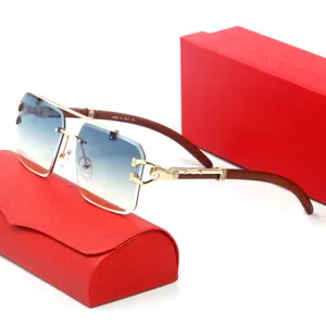 Fashion Mens Designer Sunglasses Square FrameGold Plated Rimless Frames glasses Double beam design Wooden arm Timeless Classic Sunglasses with box fast shipping