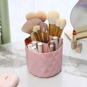 Lagringslådor 360 ° Roterande sminkborstbox Barrel Portable Desktop Cosmetic Organizer Lipstick Brushs Holder Pen