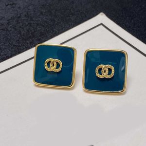 fashion women earrings royal blue Brand Stud Jewelry designer Square design ear pendants Including box Four colors optional Holiday gifts