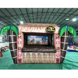 Barra tiki inflável aberta personalizada, 4x2.5m, para ambientes externos, com balcão de bebidas de palmeira, balão de ar para festa de verão, carnaval, praia