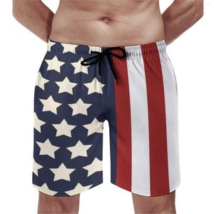 Herren-Shorts, USA, amerikanische Flagge, Fitnessstudio, patriotische Sterne und Streifen, Retro-Strand, Herren-Muster, Sport, schnell trocknende Badehose