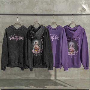 Y2k kaliteli erkekler iyi hoodies sweatshirt güzel yıkanmış ağır kumaş büyük boy hoodie erkekler yıkanmış mor siyah kazak vintage kadın sweatshirt