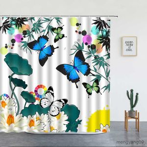 Cortinas de chuveiro cinza cortinas de chuveiro flores abelhas primavera tempo pétalas de mel natureza tecido floral decoração do banheiro conjunto com amarelo branco r230831