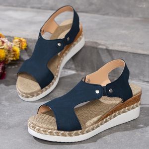 Sandalen Keile Rom Frauen Sommer 2023 Offene spitze Dicke Untere Gladiator Schuhe Frau Pu Leder Blau Plattform Alias De Mujer