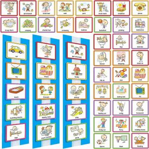 Интеллект 60 визуальных графиков Рутинные карты Учебные материалы с задним крюком и петлей для домашних дошкольных детей ADHD Autism (Blue) 23830