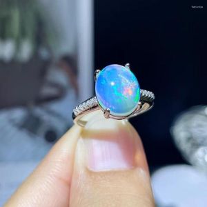 Klusterringar oktober Birthstone Natural Opal Ring for Daily Wear 9mm 11mm White Silver Gift Mother