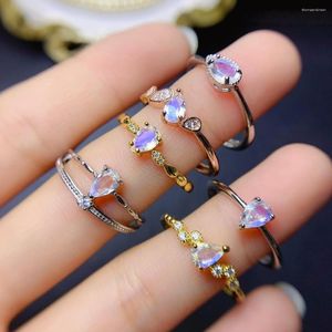 Cluster Rings June Birsthone Gemstone Blue Moonstone 925 Sterling Silver Dainty Ring For Women Gift