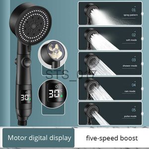 Bathroom Shower Heads Motor Digital Display Five-Speed Boost Turbo Shower Head With One-key Water Stop Water Saving Anti-drop Bathroom Accessories x0830