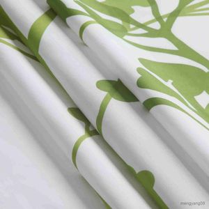 Cortinas de chuveiro Flor Verde À Prova D 'Água Tecido Branco Folhas Impressas Decorativas Cortina de Chuveiro Floral R230831