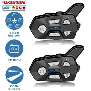 WAYXIN R9 Motorcykelintercom Hjälm HEADSET 6 Rider BT5.0 Kommunikation Interphone Intercomunicador Moto Waterproof FM Radio Q230831