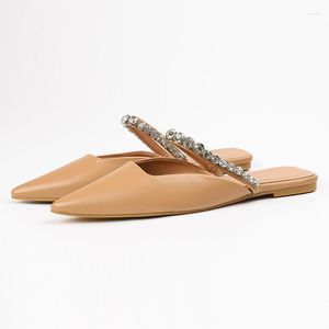 Pantofole Ballerine a punta con diamanti Tinta unita Sandali eleganti estivi Arrivo Party Scarpe da donna Slip-on Zapatos Mujer