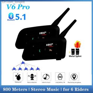 V6 Pro Waterproof Motorcycle Bluetooth Helmet Intercom Headset 800m BT Interphone för 6 Riders Music Player Multipurpose Q230830