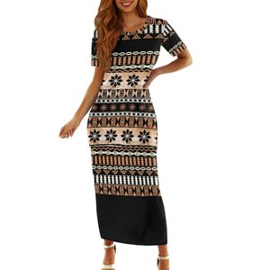 Dwuczęściowa sukienka Summer Islander Women Puletasi Samoa Fidżian Lady Oneck Set Set Polinezyjskie Ubranie plemienne na imprezę kościelną 230830