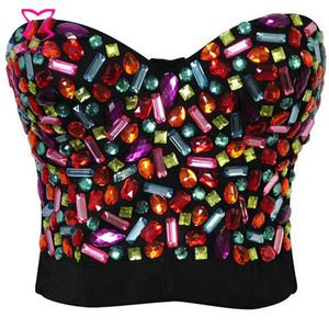 BRAS Burlesque Candy Renk Reçine Gem Çivili Push Up Bra Budier Crop Top Soutien Gorge Punk Rock Club Partisi Kadınlar Braliette2659