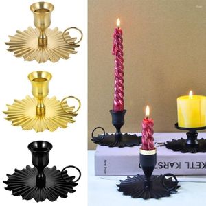 Candle Holders 2Pcs Black/Gold/Copper Holder Practical Table Decor Iron Candlestick Ornament Fan-shaped Base Party