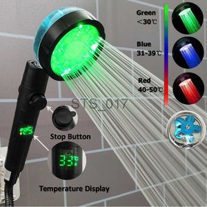 Badrum duschhuvuden Digital temperatur Display Högtryck Duschhuvud 3/7 Färger Ändrar temperatursensor LED -duschhuvud med stoppknapp X0830