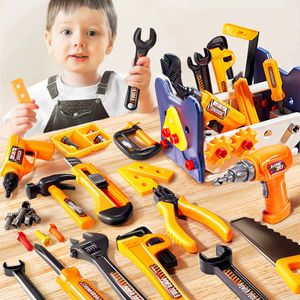 Verktyg Workshop Children's Tool Set With Electric Toy Drill Kids Power Construction Play Play Reparation Kit för småbarn Boys Child 230830