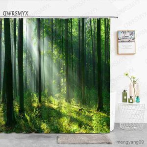 Shower Curtains Garden landscape Shower Curtains Set Forest Animal Deer Rural Farmhouse Wood House Old Truck Fabric Bathroom Decor Bath Curtains R230831