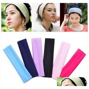 Hårtillbehör 20x5cm Ny mode Solid Sport Yoga Dance Biker Wide Headband Hood Stretch Ribbon Hairband Elastic Girl/Women Head WR DHMLE