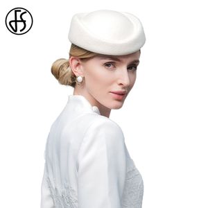 Ampla borda chapéus balde fs vintage lã francês boina concisa para mulheres branco feltro boné senhoras inverno elegante igreja cerimônia de casamento fedoras femme 230829