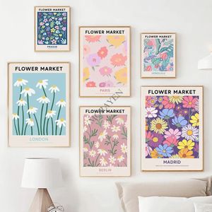 Färgglad abstrakt konst canvas målning blommamarknad botaniska affischer och tryck nordiska väggbilder för vardagsrum flicka sovrum dekoration ingen ram wo6