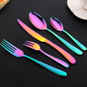 Dinnerware Sets 30Pcs Cutlery Stainless Steel Vintage Set Knife Forks Tea Spoons Silverware Kitchen Colorful Tableware