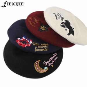 Berets japonês 100 padrão de lã vintage chapéu lua cereja bordado princesa lolita faculdade doce senhora pintor adorável inverno quente chapéus 230829