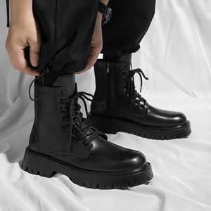 Botas moda lado tornozelo bota homens sapatos de trabalho na moda designer inverno botas masculinas marca ao ar livre militar couro sapatos casuais 230830