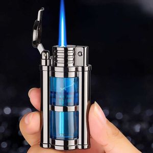 2023 Ny transparent synlig bränslebinsfackel Vindproof Butane Lighter Men's Gift Cigaretttillbehör Cigar Tändare P1vo