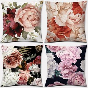 Travesseiro moda grande florescendo flor rosa padrão fronha vintage peônia flores capa quadrada lance sofá decoração de casa