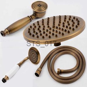 Bathroom Shower Heads Antique Brass Bathroom Hand Shower Head 8 inch Round Rainfall Shower Faucet Shower Bracket Wall Shower Arm 1.5M Shower Hose x0830