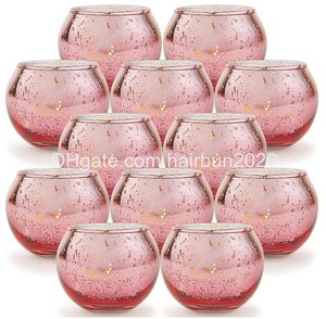 Ljushållare 2 tum rund ledde Mercury Glass Votive Gold Set med 12 droppleverans otx61