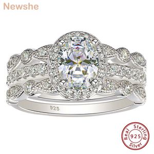 Fedi nuziali lei 3 pezzi Anello di fidanzamento ovale in argento sterling 925 Set da sposa per donne AAAAA CZ Fasce Art Déco Gioielli romantici 230830