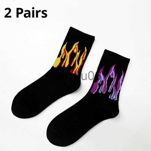 Others Apparel 2 Pairs European And Purple Flame Tube Cotton Socks Male Japanese Couples Skateboard Socks Street J230830