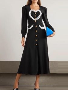 Повседневные платья 55 Дизайнерская мода Элегантная весенняя женская женская знаменитость с длинным рукавом Слим черный миди -платье высокое качество