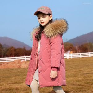 Down Coat Olekid 2023 Winter Jacket For Grils Waterproof Real Raccoon Fur Girls Ytterkläder 5-14 år barn tonårsparka kläder