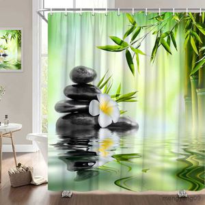 Shower Curtains Zen Spa Lotus Meditation Shower Curtain Bamboo Water Stones Herbal Scent Candles Home Decor Waterproof Set R230831