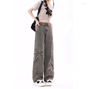 Women's Jeans Grey High Waist Harajuku Vintage BF Style Streetwear Loose Fashion Femme Wide Leg Denim Trousers